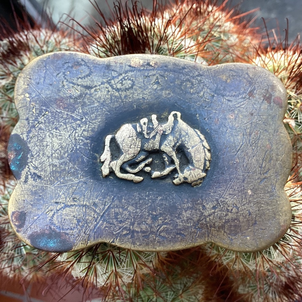 Vintage Tarnished Brass Bucking Horse Belt Buckle